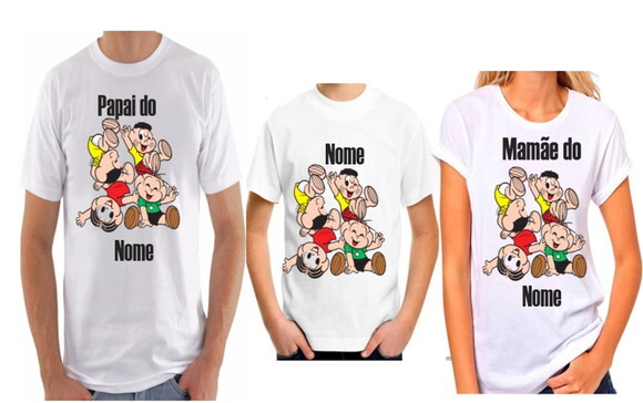 kit 3 camiseta personalizada turma da monica para familia