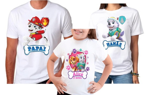 Kit Camiseta para Familia Patrulha Canina Inserimos Nome