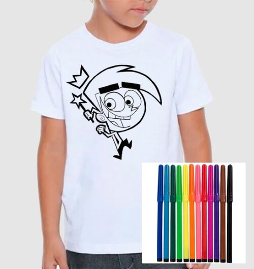 Camisa para Criança Colorir Padrinhos Magico Cosmos