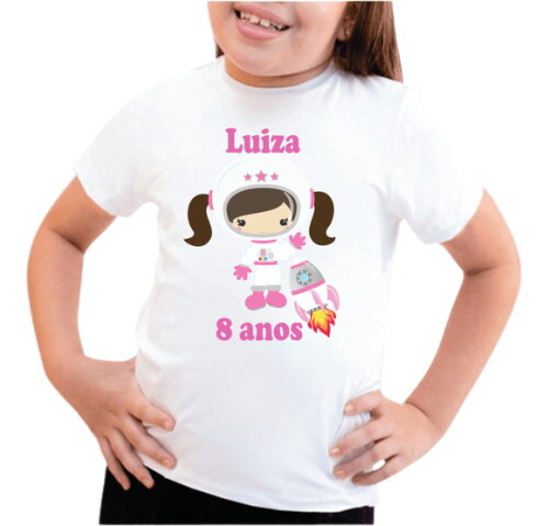 Camisa Personalizada com Nome e Idade para Meninas Astronaut