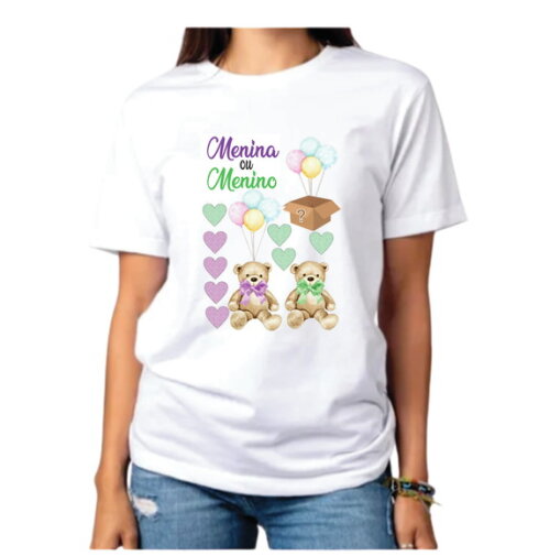 Camiseta Chá Revelação Ursinhos Verde e Lilás