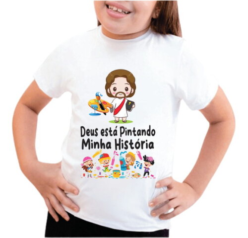 Camiseta Cristã Infantil Deus Está Pintando Minha História