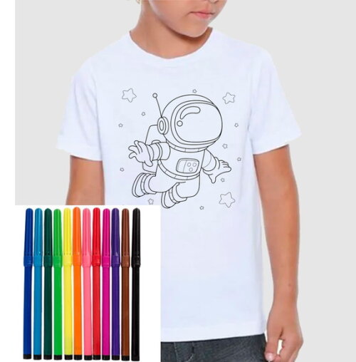 Camiseta com Canetinha para Pintar Tema Astronauta