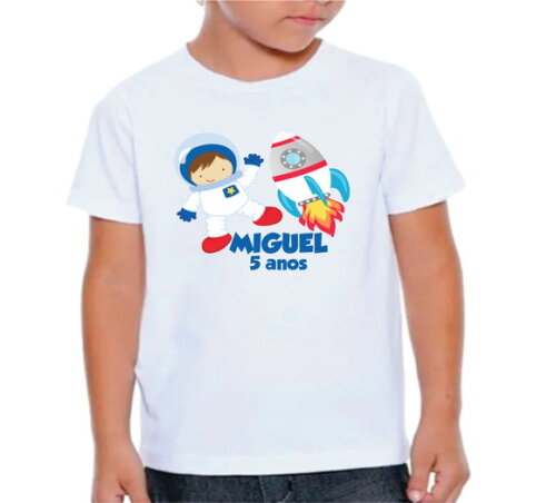 Camiseta Infantil com Nome e Idade Astronauta Menino