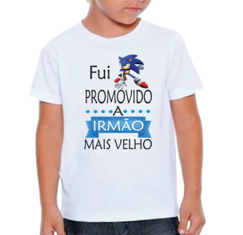 Camiseta Infantil Fui Promovido a Irmão Mais Velho Sonic