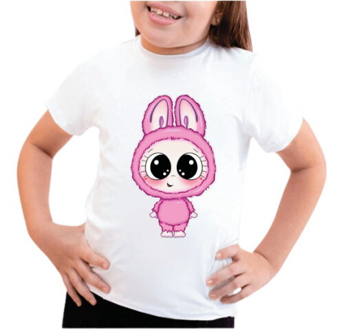 Camiseta Infantil ou Adulto Labubu Rosa