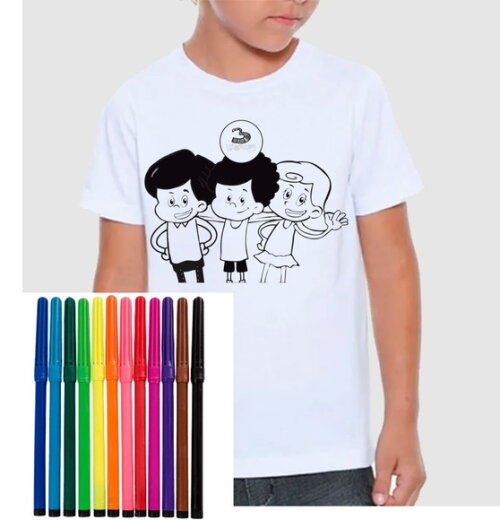 Camiseta Infantil para Colorir 3 Palavrinhas