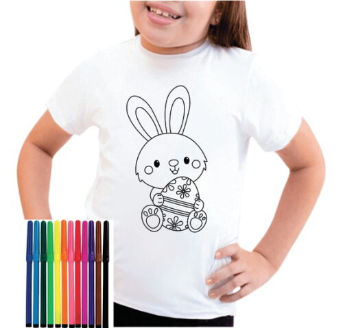 Camiseta Infantil para Colorir Coelhinho da Páscoa
