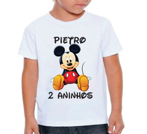 Camiseta Infantil Personalizada Mickey com Nome e Idade