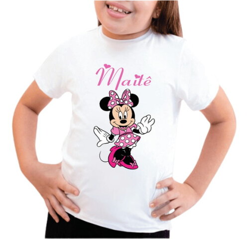 Camiseta Infantil Sublimada com Nome Minnie Rosa