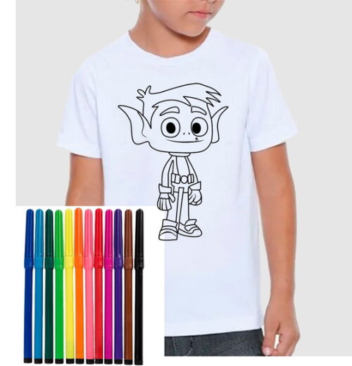 Camiseta Infantil Vamos Colorir Mutano os Jovens Titans