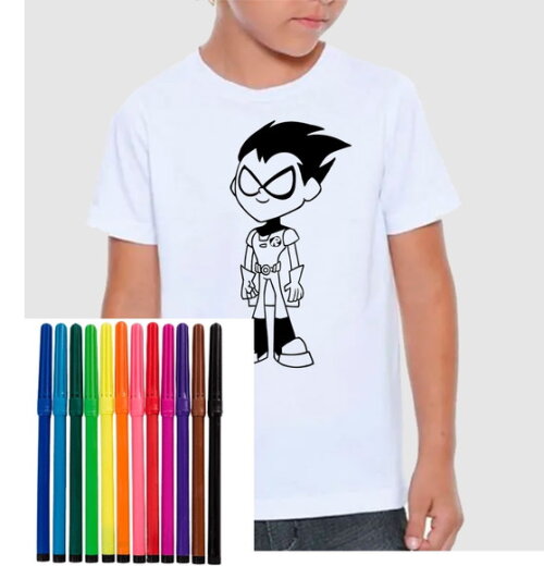 Camiseta Infantil Vamos Colorir Robin os Titans