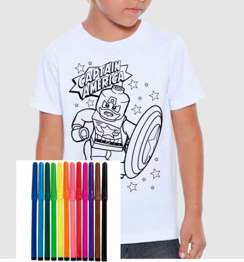 Camiseta para Colorir Capitão América de Lego