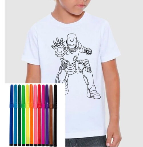 Camiseta para Colorir Homem de Ferro Acompanha Canetinha