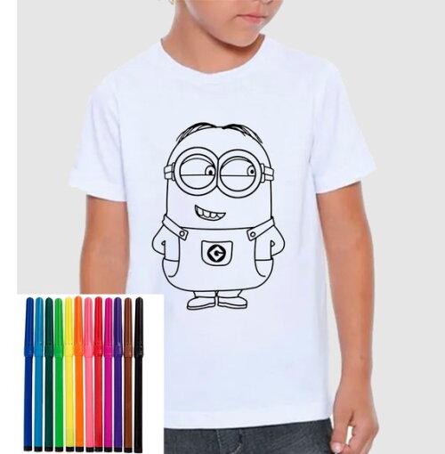 Camiseta para Colorir Minions com Canetinha