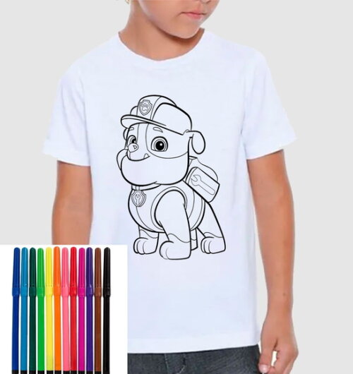 Camiseta para Colorir Patrulha Canina Rubble com Canetinha