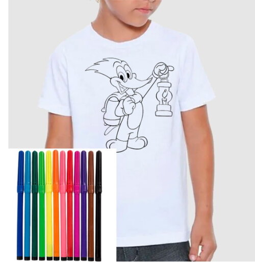Camiseta para Colorir Pica Pau Acompanha Canetinha