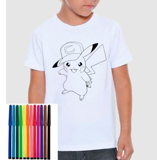 Camiseta para Colorir Pikachu com Canetinha