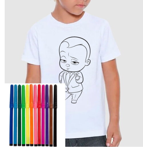 Camiseta para Colorir Poderoso Chefinho Acompanha Canetinha