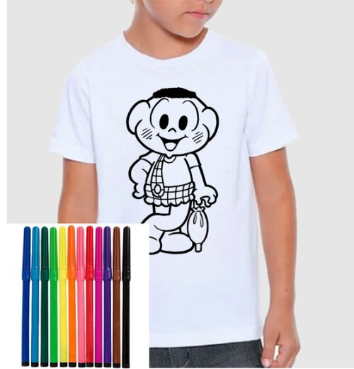 Camiseta para Colorir Turma da Monica Cascao