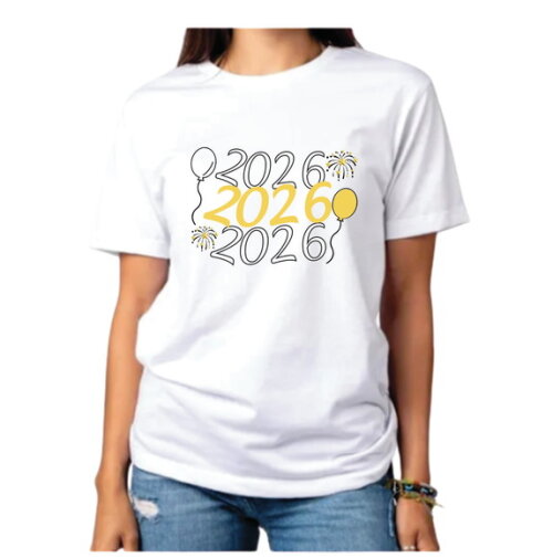 Camiseta Personalizada Ano Novo 2026 para Familia e Amigos