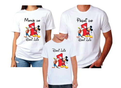 Camiseta Personalizada com Nome e Idade Mickey e Pateta