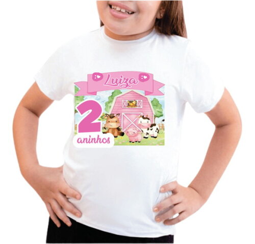 Camiseta Personalizada Fazendinha Rosa para Meninas