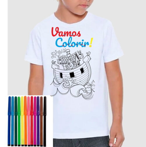 Camiseta Personalizada para Colorir com 12 Canetinhas