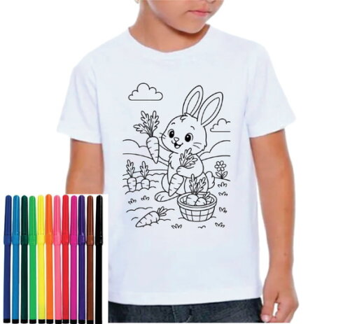 Camiseta Presente para Pascoa Infantil com 12 Canetinhas