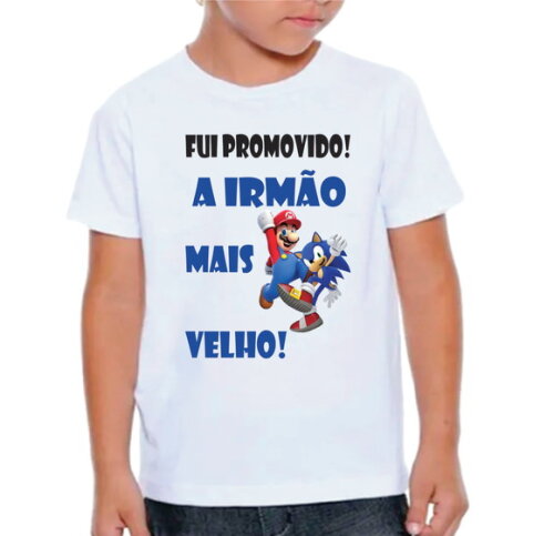 Camiseta Promovido a Irmão Mais Velho Sonic e Mario Bros