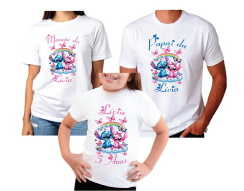 Camiseta Stitch para Família 100% Poliéster