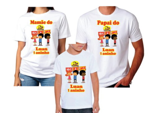 Camisetas para Aniversario Pai Mae e Filho 3 Palavrinhas