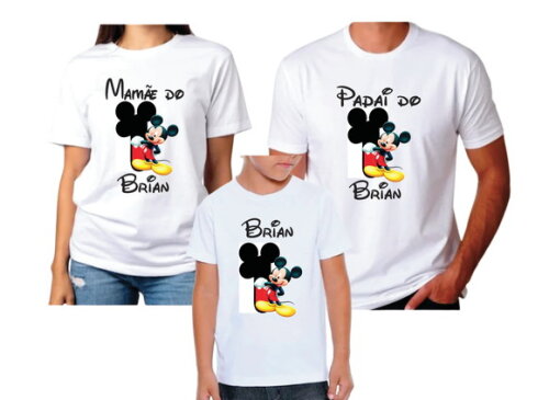 Camisetas Personalizadas para Pai Mãe e Filho Mickey