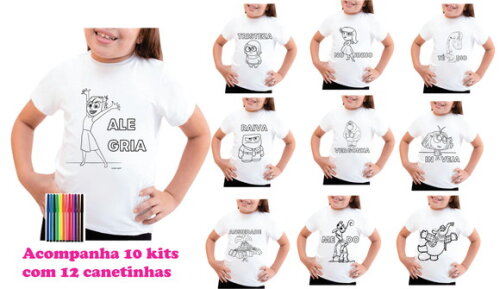 Kit 10 Camisetas para Colorir Divertidamente com Canetinhas