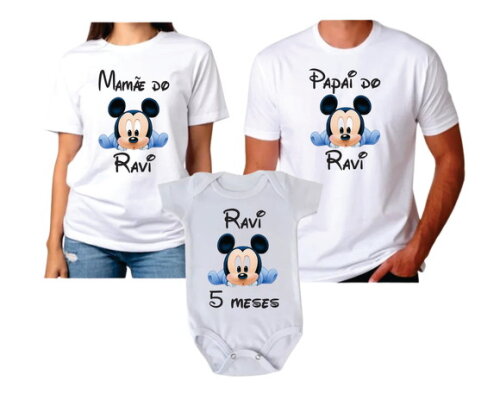 Kit 2 Camisetas e 1 Body Personalizados Mickey Baby