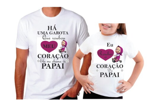 Kit 2 Camisetas Pai e Filha Ela Roubou Meu Coração