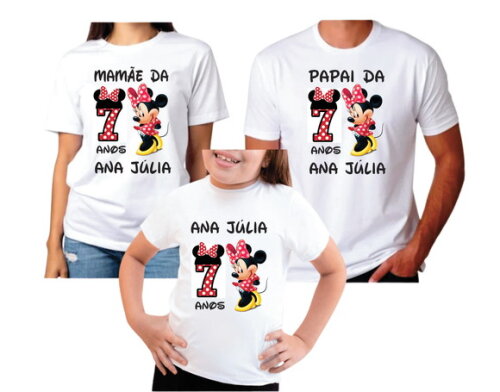 Kit 3 Camisetas para Família Minnie Vermelha
