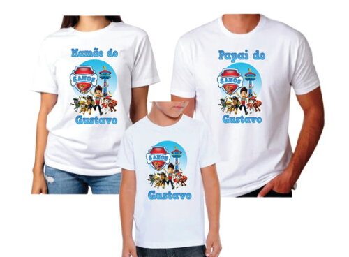 Kit 3 Camisetas para Aniversario Patrulha Canina