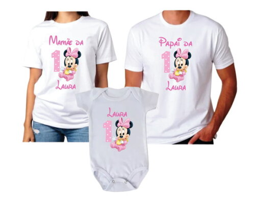 Kit 3 Peças Minnie Baby Rosa para Família