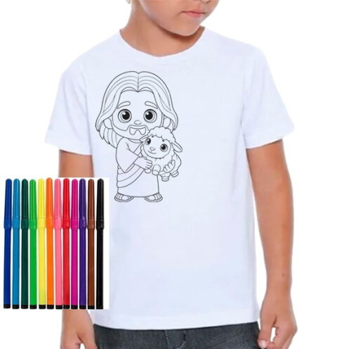 Kit 6 Camisetas Infantil para Colorir Festas e Escolinhas