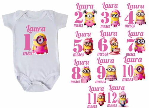 Kit Body Bebê Mesversario Minion Menina