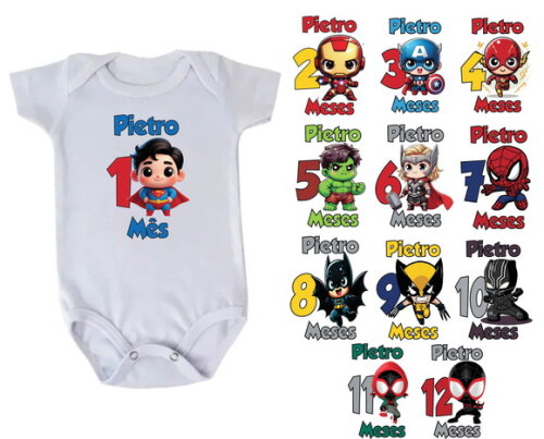 Kit Body Bebê Mesversario Super Herois Baby