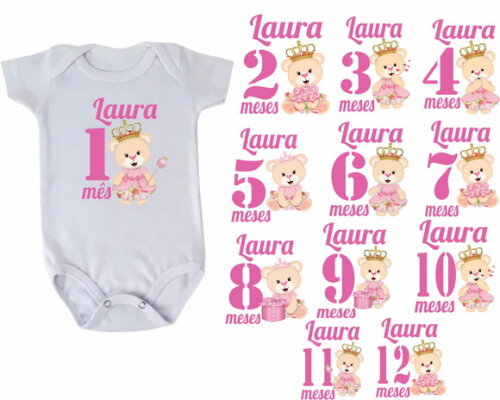 Kit Body Mesversario Ursinha Realeza Rosa