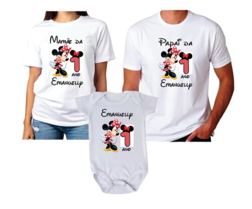 Kit Camiseta e Body para Família Minnie Vermelha
