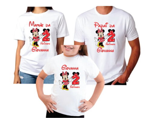 Kit Camisetas Pai Mãe e Filha Minnie