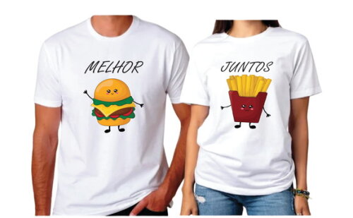 Kit Camisetas para Casal Melhor Juntos Hamburguer e Batata