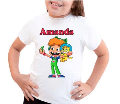 Blusa Infantil para Meninas Tema Gato Galactico com Nome