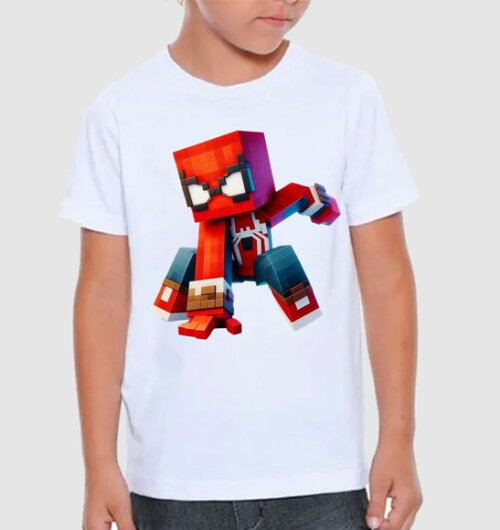 Camisa Camiseta Barata Infantil Minecraft Homem Aranha