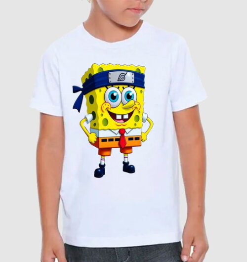 Camisa Infantil Bob Esponja Naruto Colocamos Nome da Criança