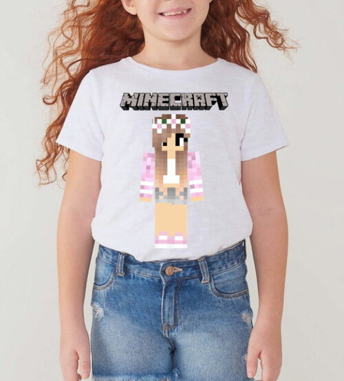 camiseta camisa blusa infantil minecraft menina